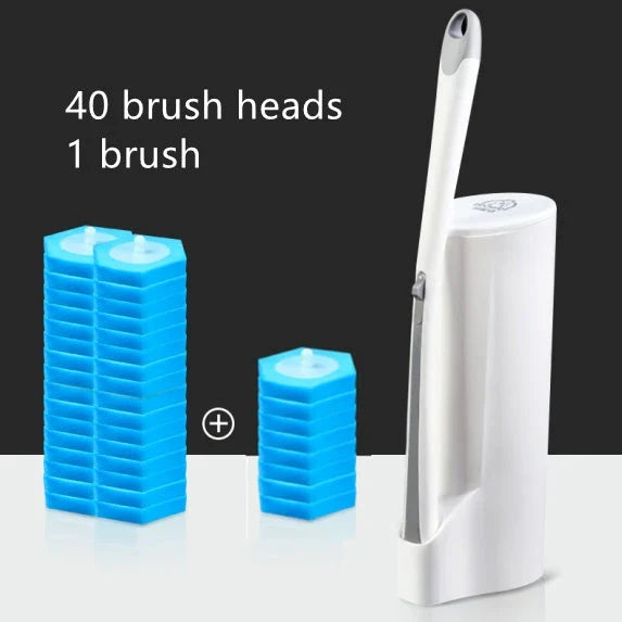 Disposable toilet brush with plastic handle and sponge head for hygienic cleaning