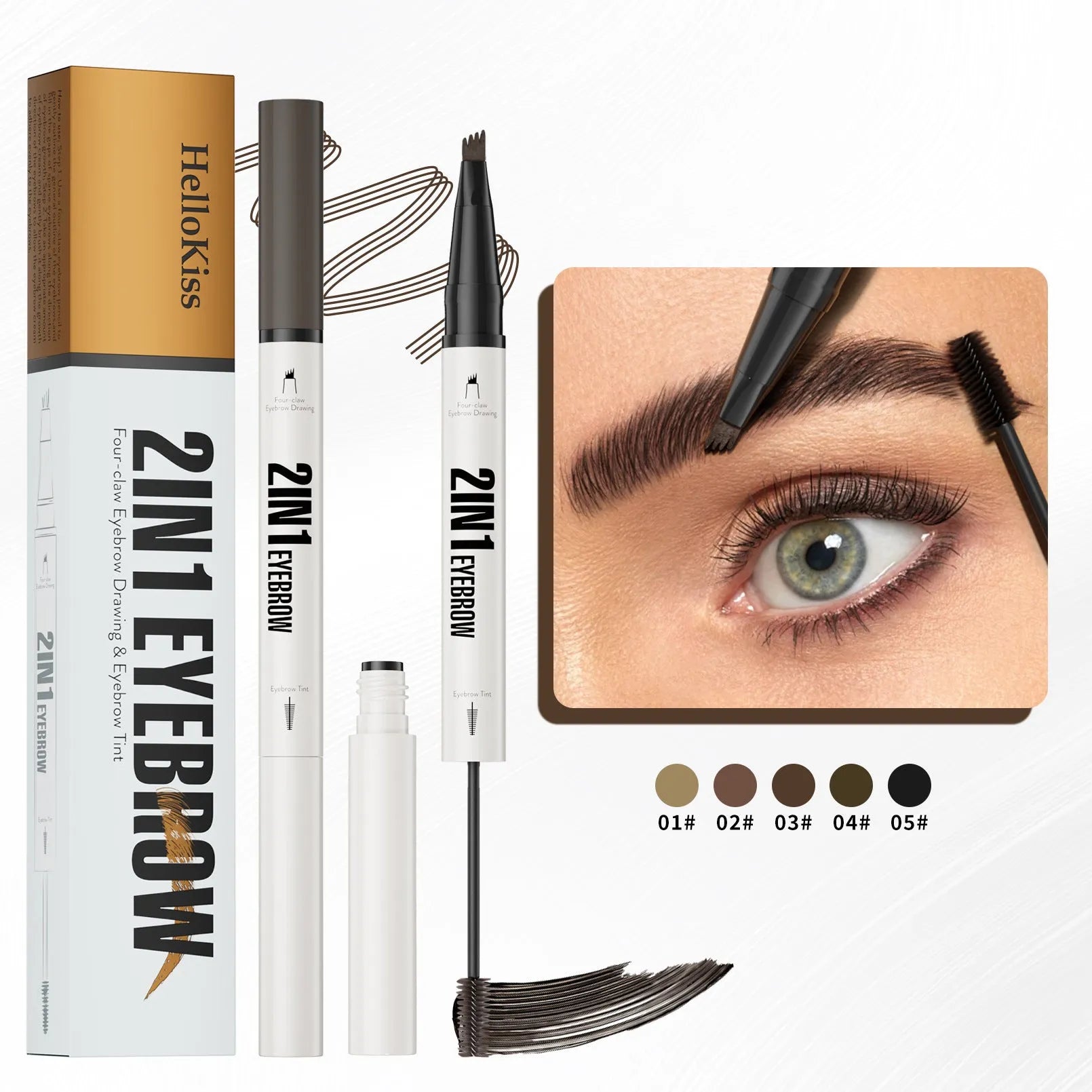 Two-in-one waterproof eyebrow cream in 5 shades with smudge-proof formula