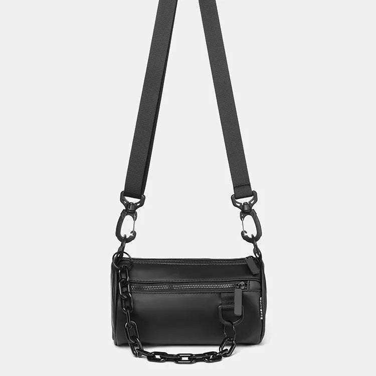 Waterproof Oxford cloth messenger bag with chain detailing in black, grey, or orange colours