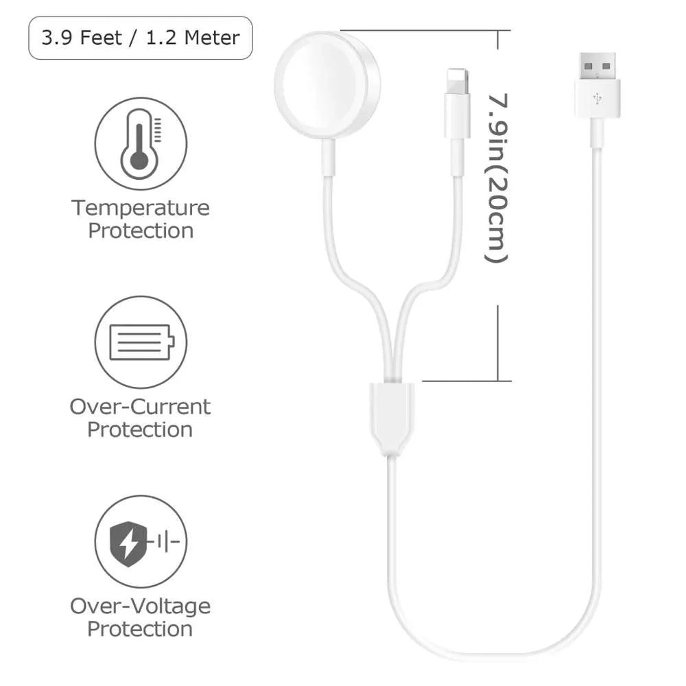 White two-in-one wireless charger for smartwatches with USB interface