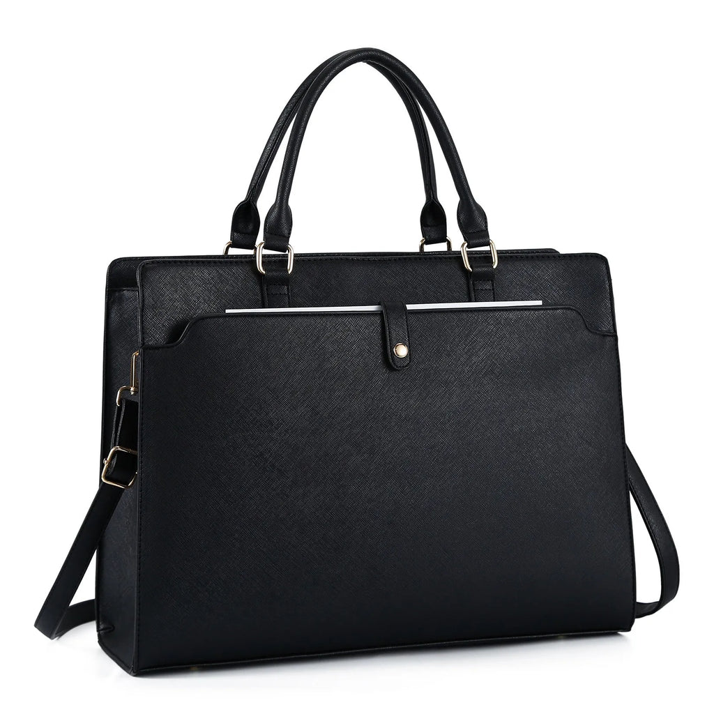 Women's large capacity PU crossbody bag in black, 42x15x32 cm, with crossbody strap, on white background