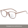 Ultra-light multi-focus presbyopic glasses with adjustable nose pads in black and champagne frame colours