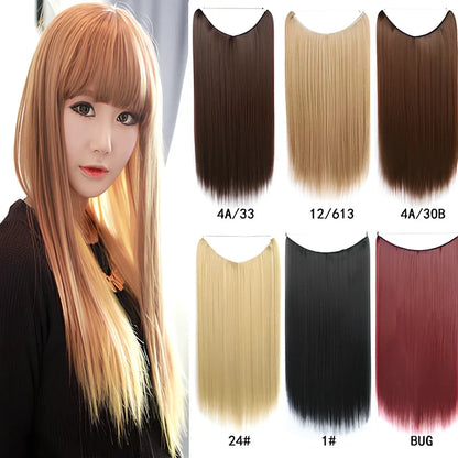 22 inch invisible wire silky straight synthetic hair extensions, 55cm length 80g weight no clips