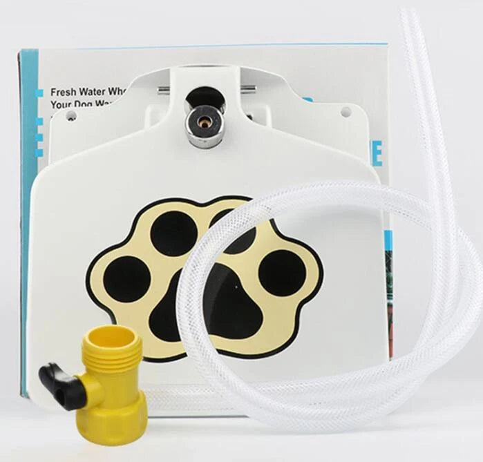Outdoor dog water fountain with paw pad activation in durable steel construction