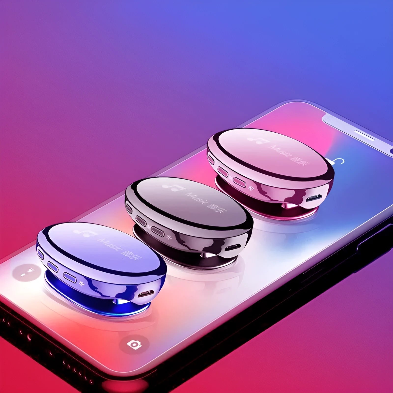 Bluetooth MP4 music player in black, blue, or rose gold with OLED screen and push-button controls.