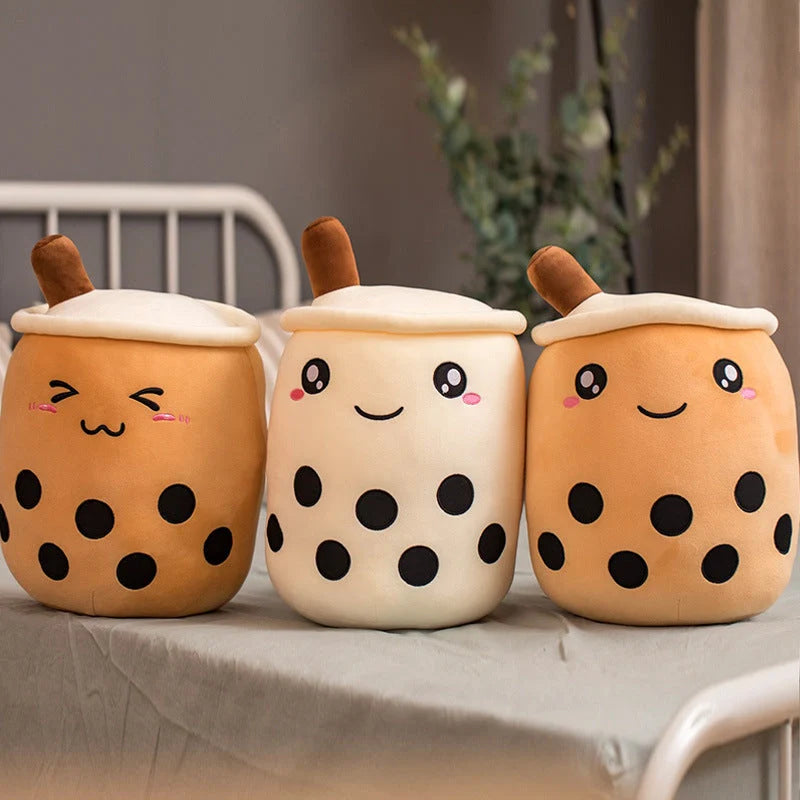 Strawberry Milk Tea Plush Boba Cup Toy in various colours and sizes