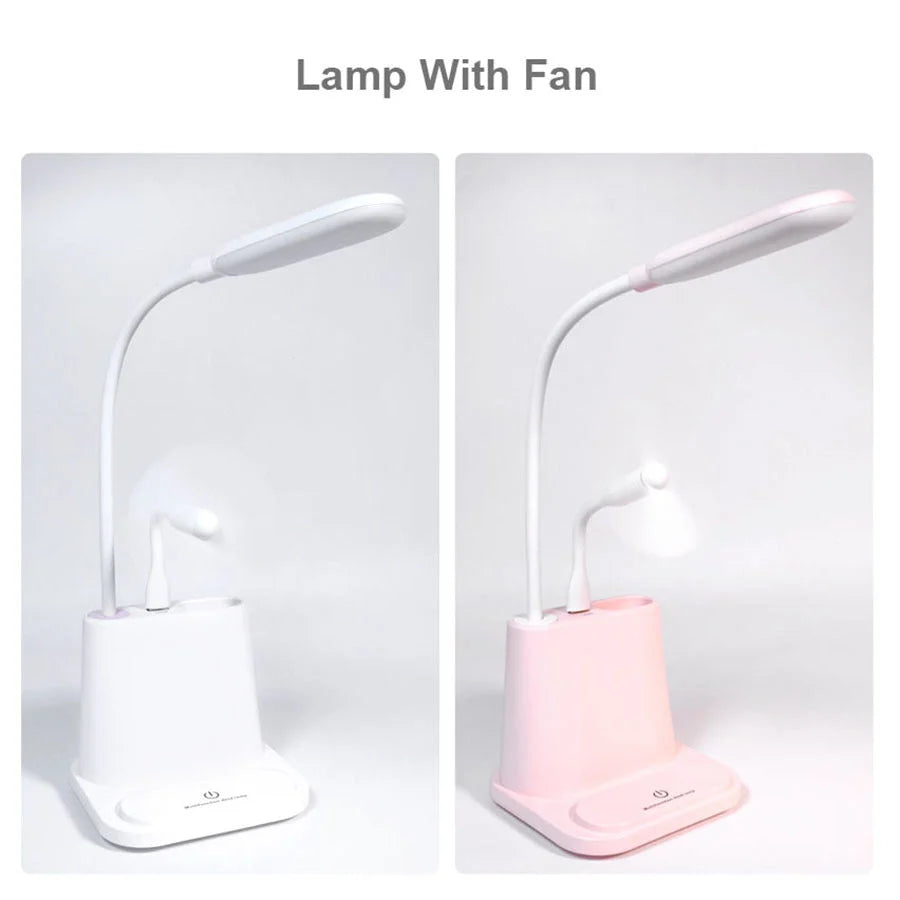 LED Rechargeable USB Desk Lamp with Phone Stand in white and pink options