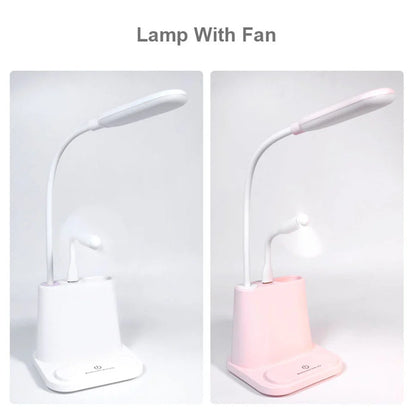 LED Rechargeable USB Desk Lamp with Phone Stand in white and pink options