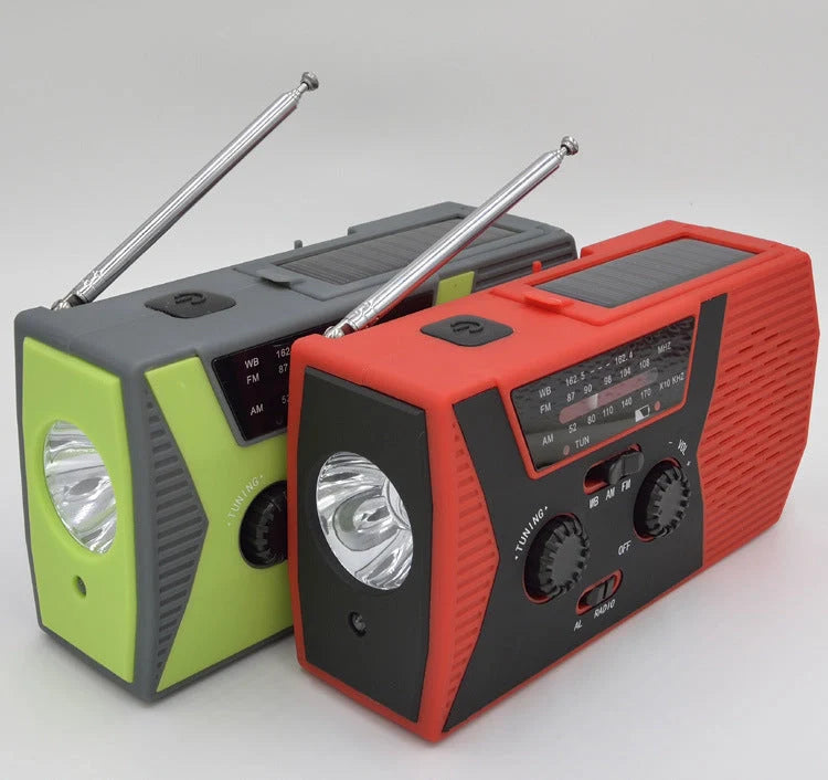 5 in 1 Outdoor Portable Solar Crank AM FM Radio with emergency power bank and flashlight