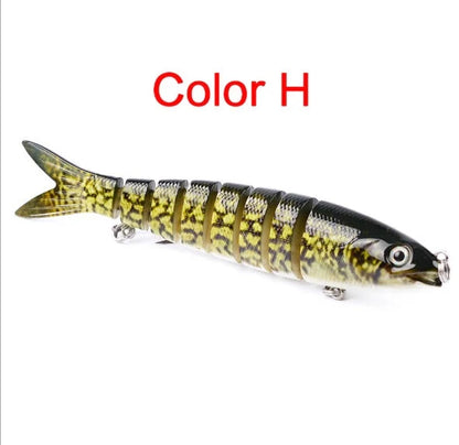 Multi-jointed pike fishing lure with steel ball weight system for enhanced throwing distance