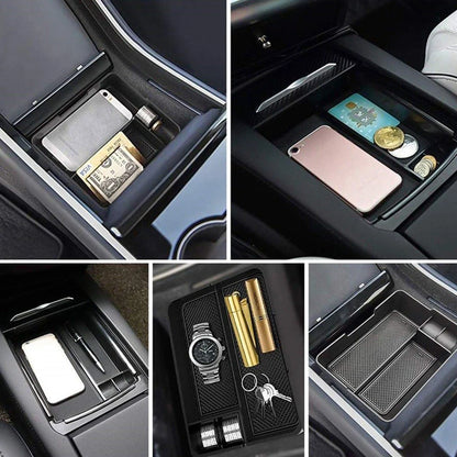 Black ABS car seat central storage box for organising small items