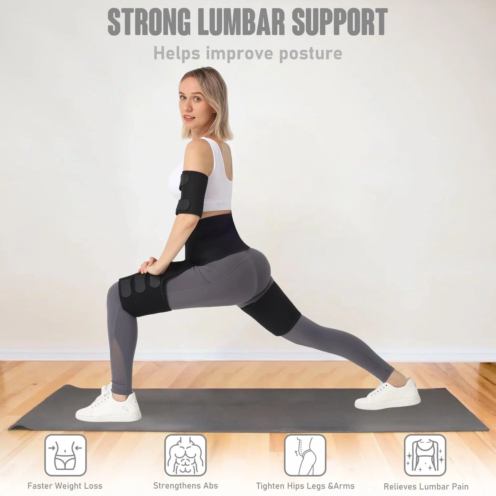 Adjustable spandex-lycra fitness belt for waist, arm, and thigh training in black and pink