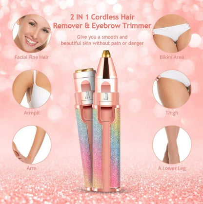 Lipstick-shaped electric eyebrow shaver with gold plated head