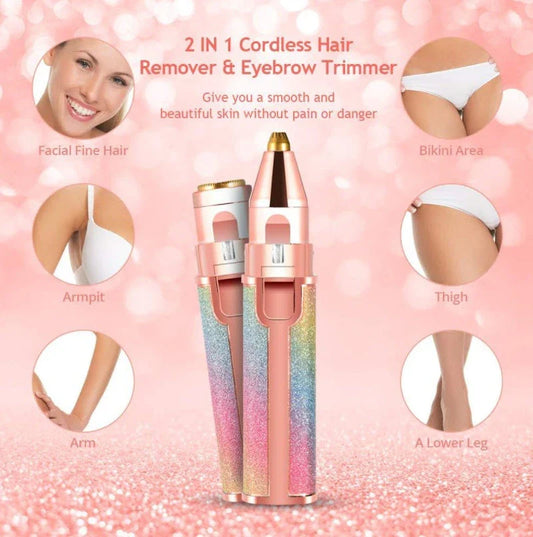 Lipstick-shaped electric eyebrow shaver with gold plated head