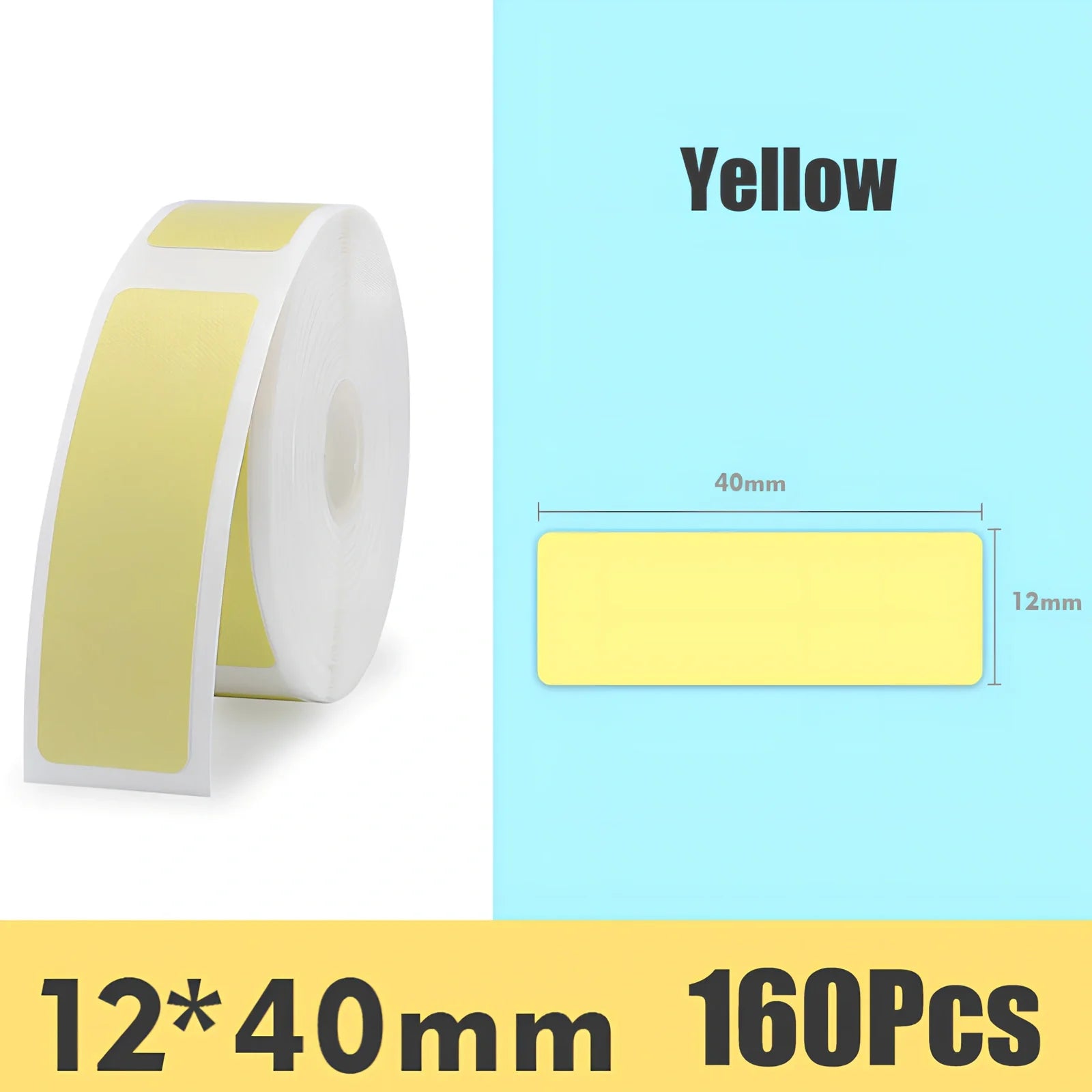 Pack of white D11 waterproof thermal label paper, 12x40mm size, showing clear printed text on resistant surface
