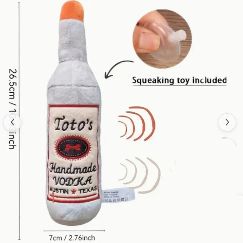Brown plush dog chew toy with sound bottle squeaker design for dental chewing satisfaction