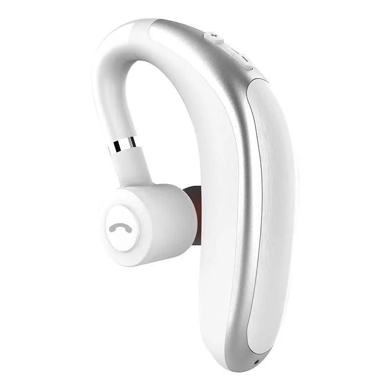 Wireless hanging ear Bluetooth headset in black with in-ear design and battery display