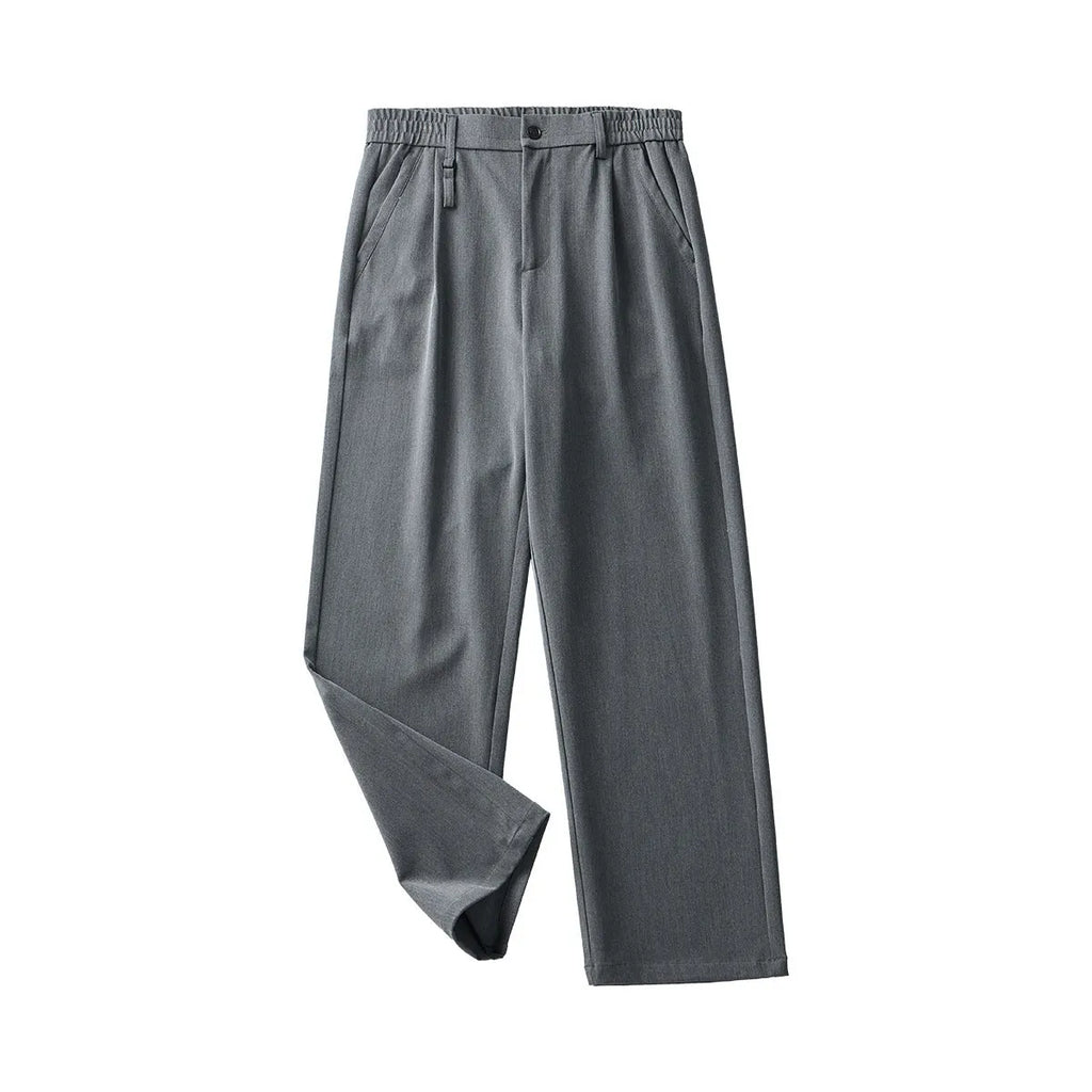 Men's black straight-leg business casual trousers with loose fit and Asian sizing