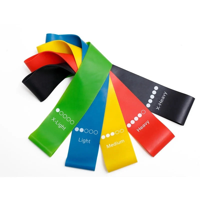Yoga resistance rubber bands in various colours for fitness training