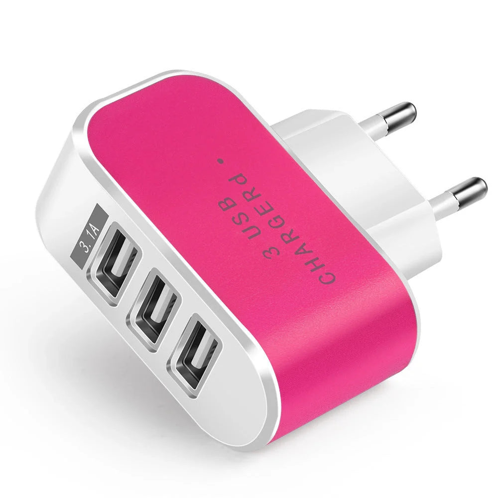 3USB Candy Charger with luminous indication for European sockets, available in multiple colors