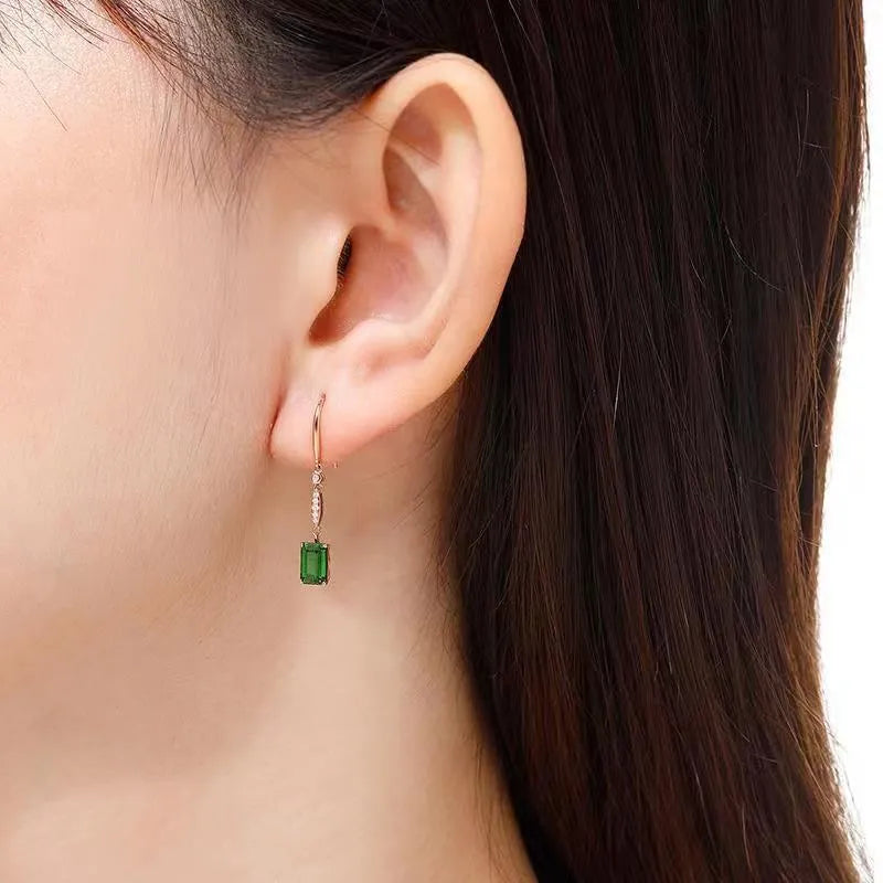 Green square copper earrings for women geometric fashion OL style