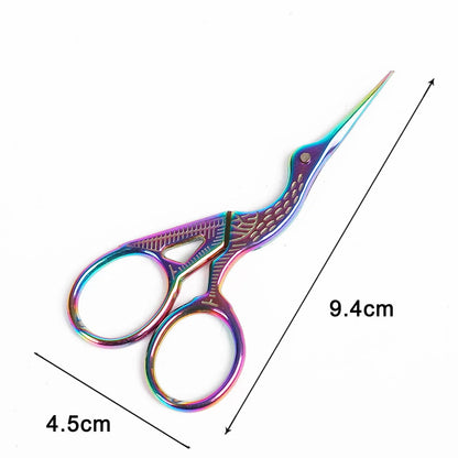 Stainless steel retro scissors in crane shape for precise cutting, available in multiple colours