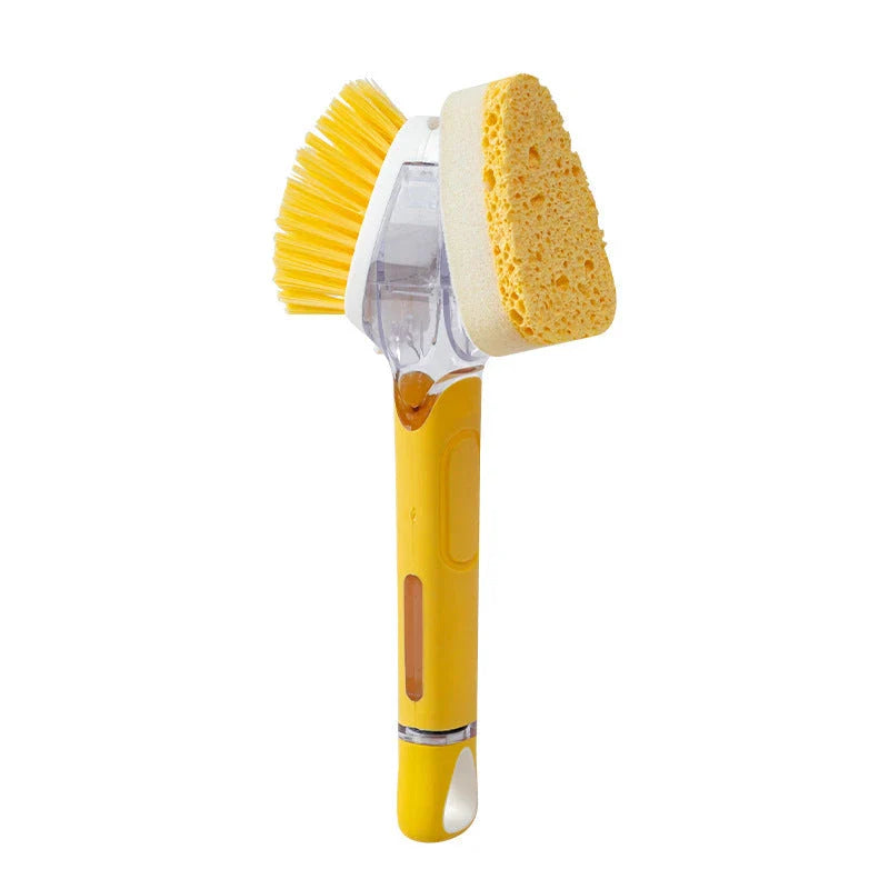 Versatile Kitchen Cleaning Brush with Long Handle - Dual-headed design for efficient cleaning of pots, pans, windows, and more