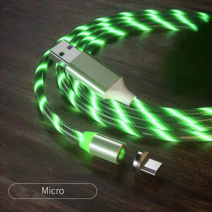Magnetic charging cable with LED indicator, available in blue, red, green, and colorful options.