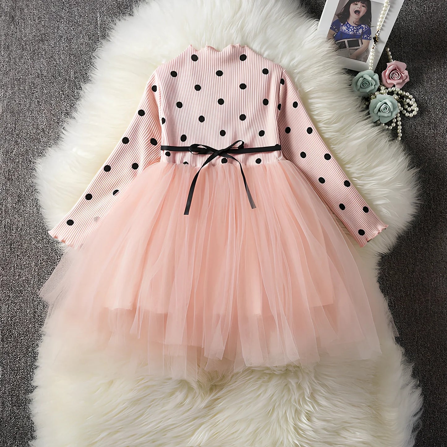 Baby girls long sleeve tutu lace dress in black, pink or white for ages 3-8 years