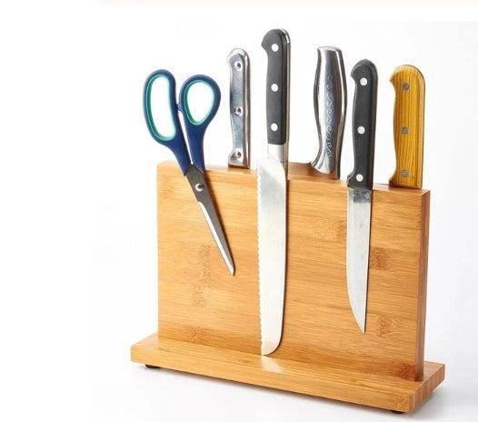 Bamboo magnetic knife holder for kitchen with large capacity and wood colour finish