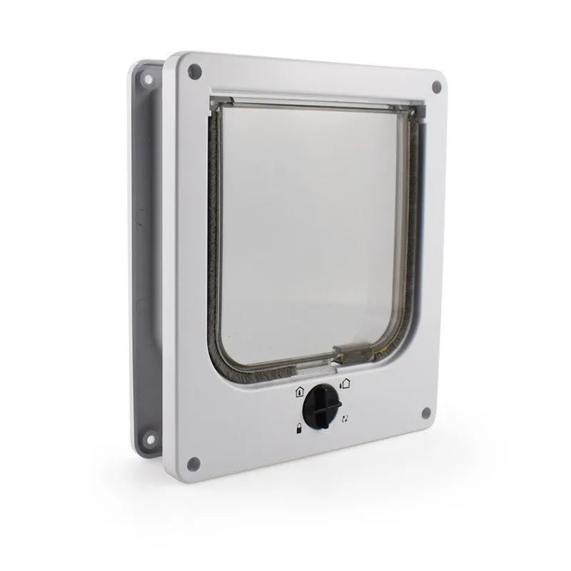 Interior cat door with rotary lock and magnetic closure in Black, showing the frame and flap