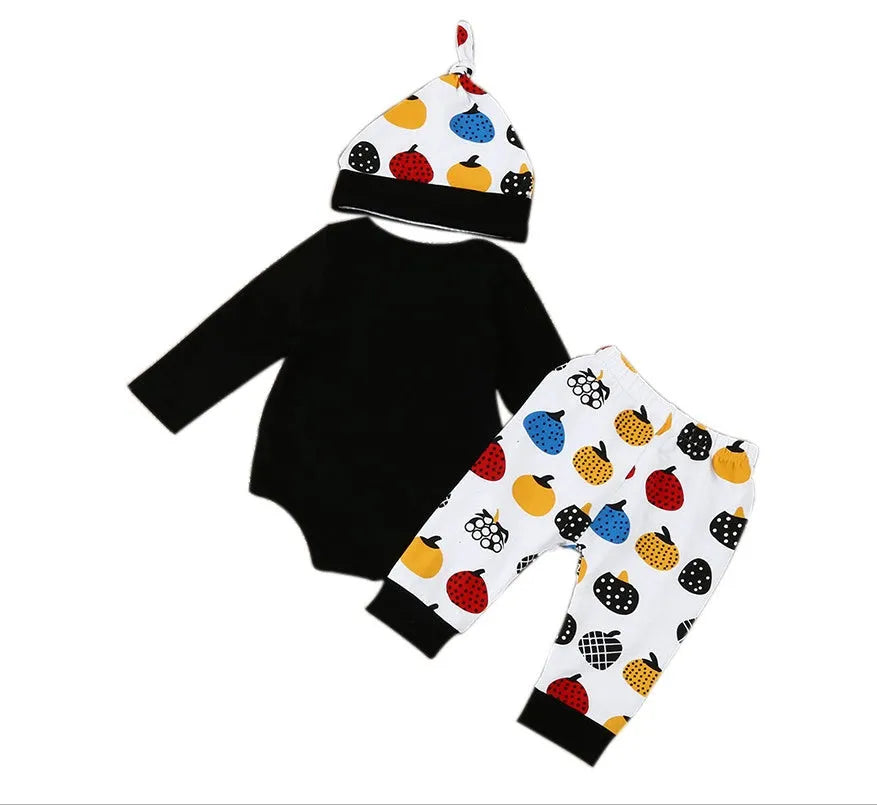 Baby Halloween costume set black cotton letter print top trousers hat for 70-100cm children