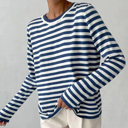 Women's knitted striped long sleeve sweater in various colours