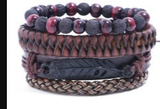 Men's genuine leather vintage braided bracelet with adjustable sliding knot