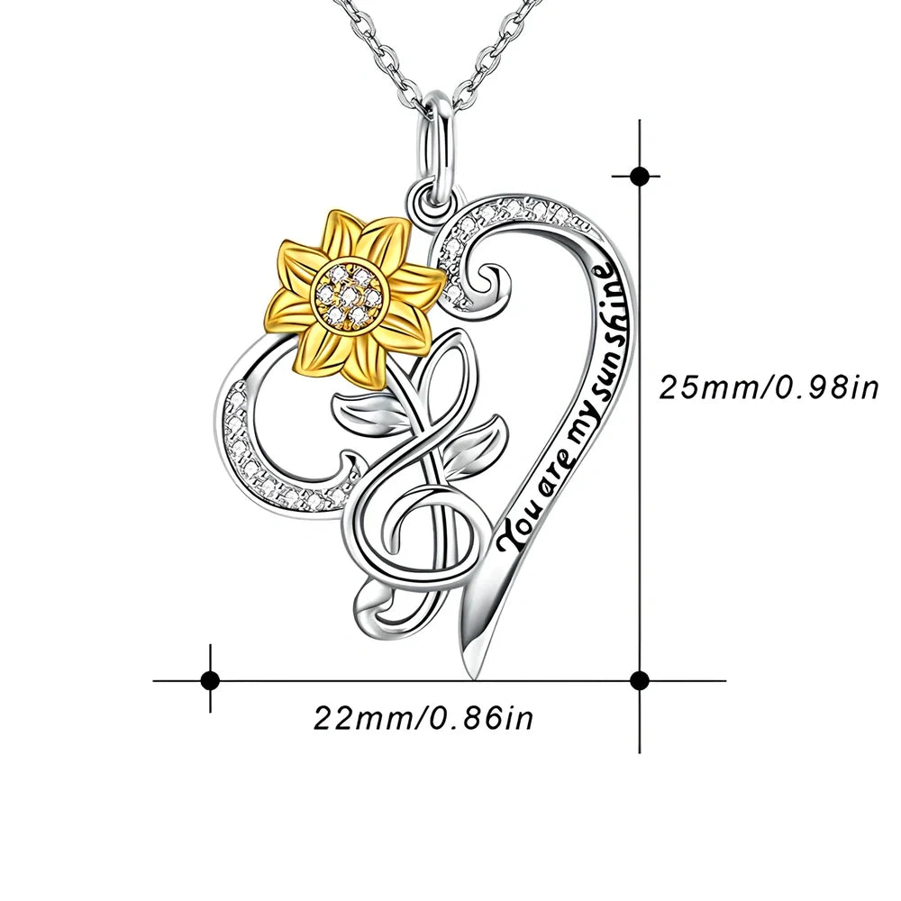 Close-up of S925 sterling silver sunflower necklace with 2cm etched pendant on 45cm chain
