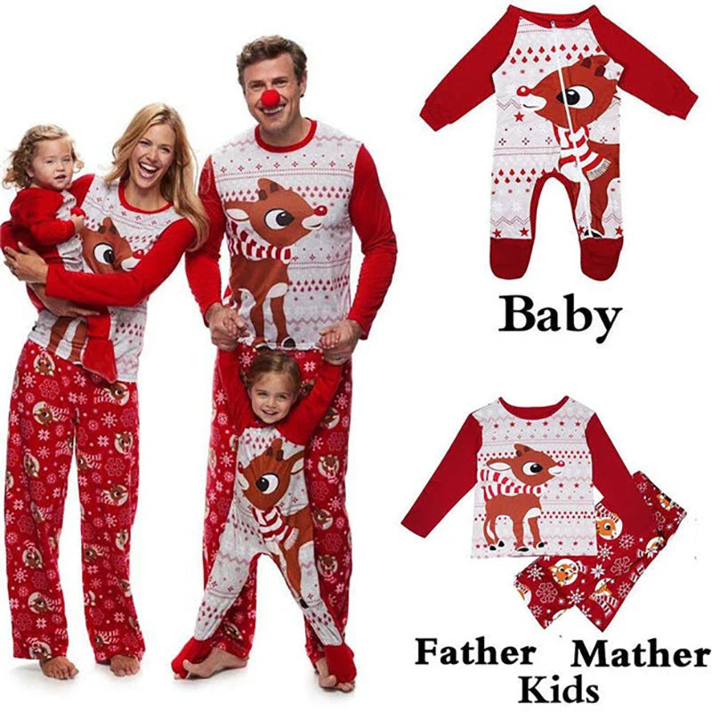 Cozy Christmas family pajamas with a cute fox print pattern, perfect for holiday celebrations and snuggling up by the fire