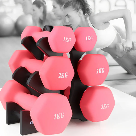 ABS plastic dumbbell storage rack with three adjustable tiers for home gym organisation