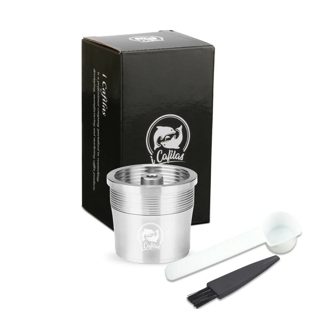 Stainless steel reusable Nespresso coffee capsule with tamper and spoon