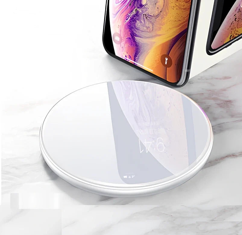 Black 15W wireless charger pad with Micro USB cable for fast phone charging