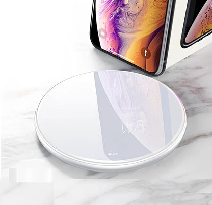 Black 15W wireless charger pad with Micro USB cable for fast phone charging