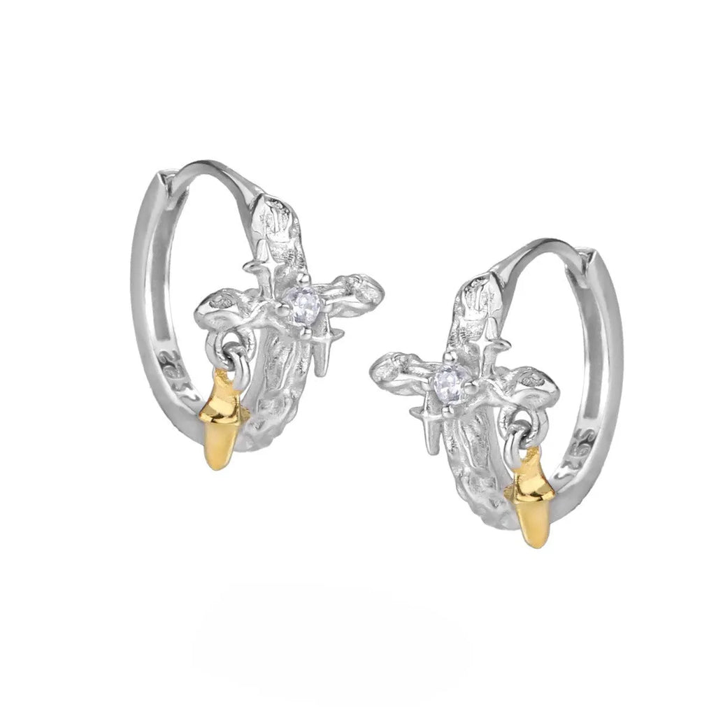 925 sterling silver cross earrings with white gold colour finish and geometric XINGX design