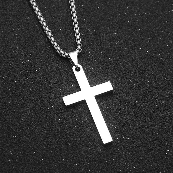 Simple stainless steel cross necklace with adjustable chain, perfect for everyday wear