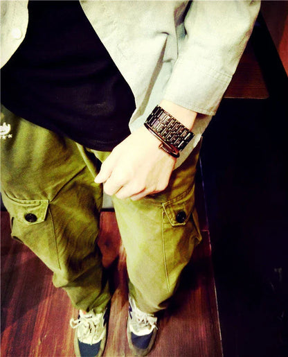 LED digital wristwatch with alloy strap in silver and black options