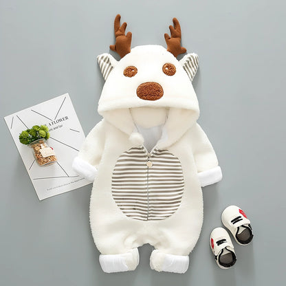 Baby wearing cotton romper with lace-up straps in khaki colour, size 80cm