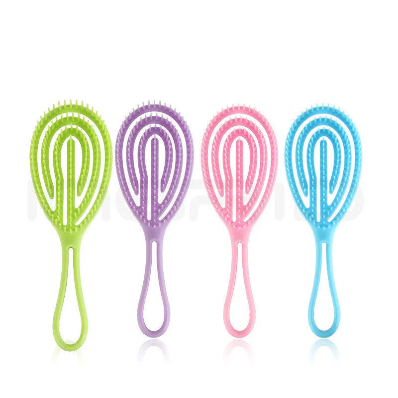 Curly Hair Soft Ribs Massage Comb in pink, purple, blue, and green for gentle detangling