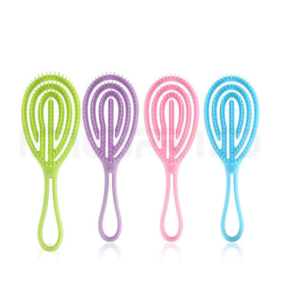 Curly Hair Soft Ribs Massage Comb in pink, purple, blue, and green for gentle detangling