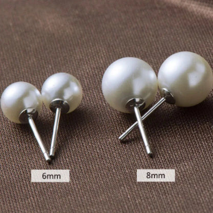 S925 silver pearl earrings with natural shell pearls in white or pink, sizes 6mm or 8mm