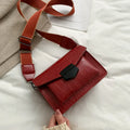 Vintage style PU crossbody bag in black, shown with dimensions for mobile phones and wallets