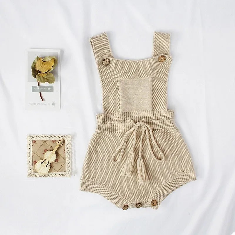 Knitted cotton jumpsuit for babies in khaki, pullover style, triangle climbing design, sizes 66-90cm