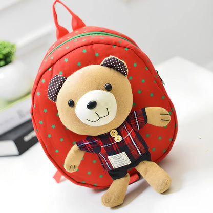Cute cartoon bear toddler anti-lost backpack in navy striped pattern, small 20L size with double straps and rope buckle for safety